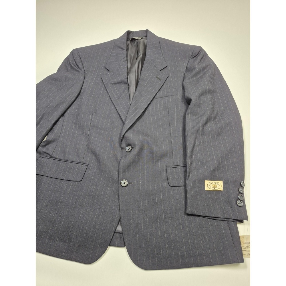 VTG Majer Suit Jacket Mens 41 Short Blue Wool Pinstripe Merino USA 2 Button NWT